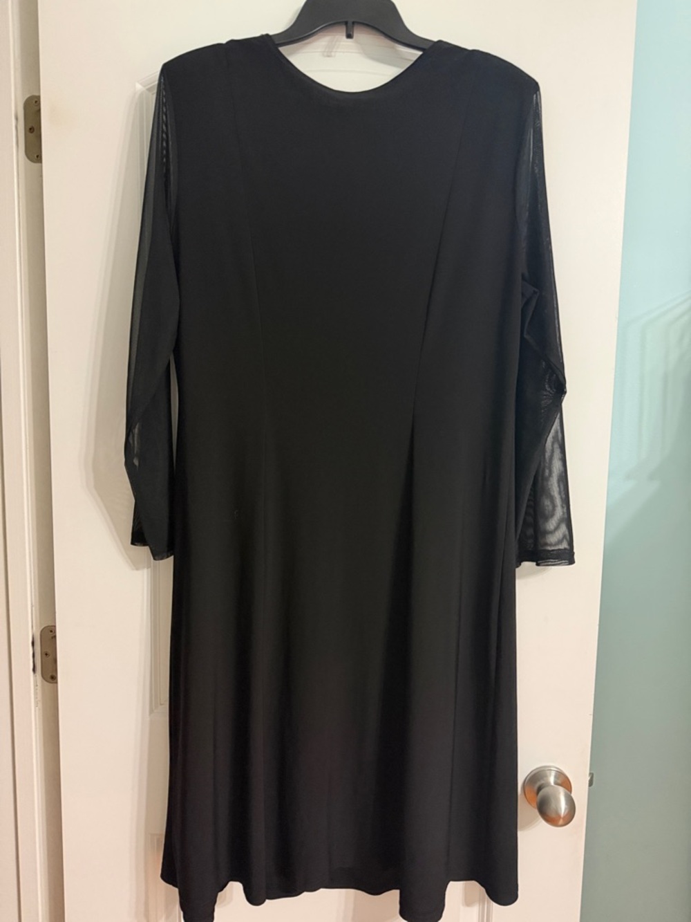 Black Faux Wrap Dress with Sheer Mesh Long Sleeves Women's Size 16 - Picture 8 of 10